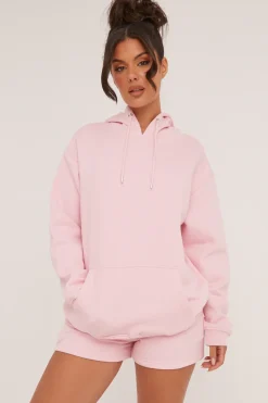 Rebellious Fashion Pink Oversized Hoodie & Shorts Loungewear Co-ord Set - Niva