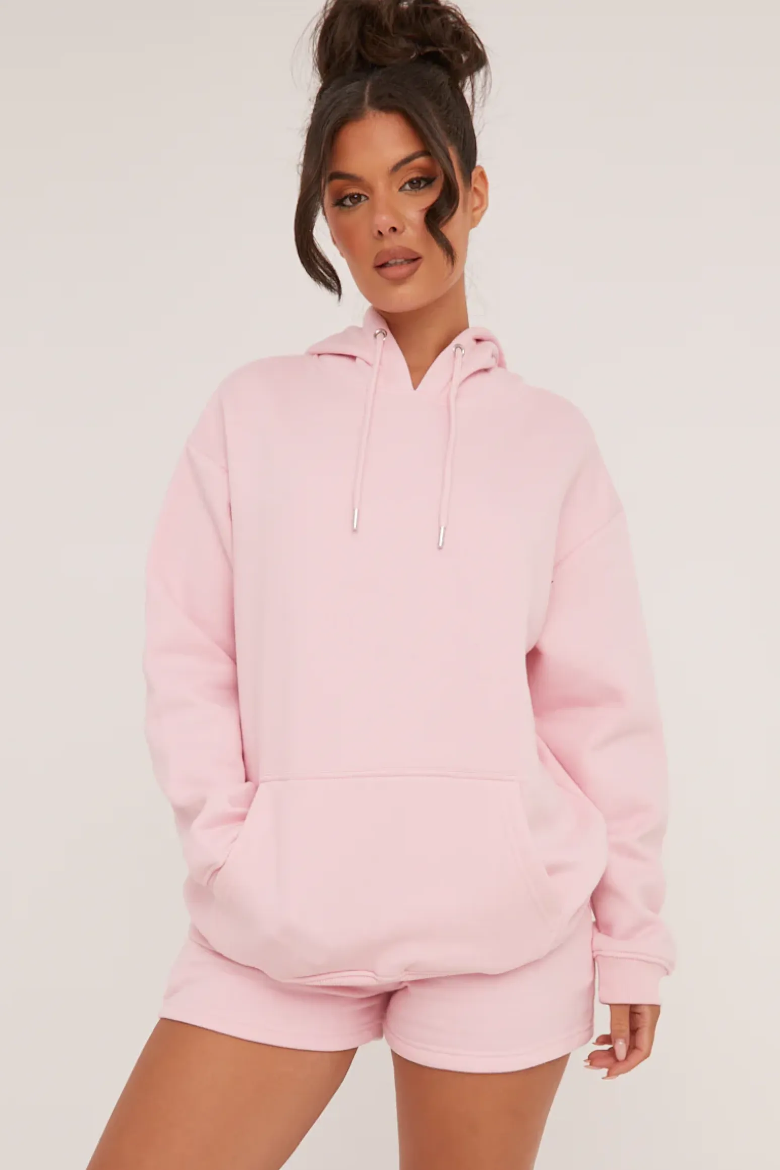 Rebellious Fashion Pink Oversized Hoodie & Shorts Loungewear Co-ord Set - Niva