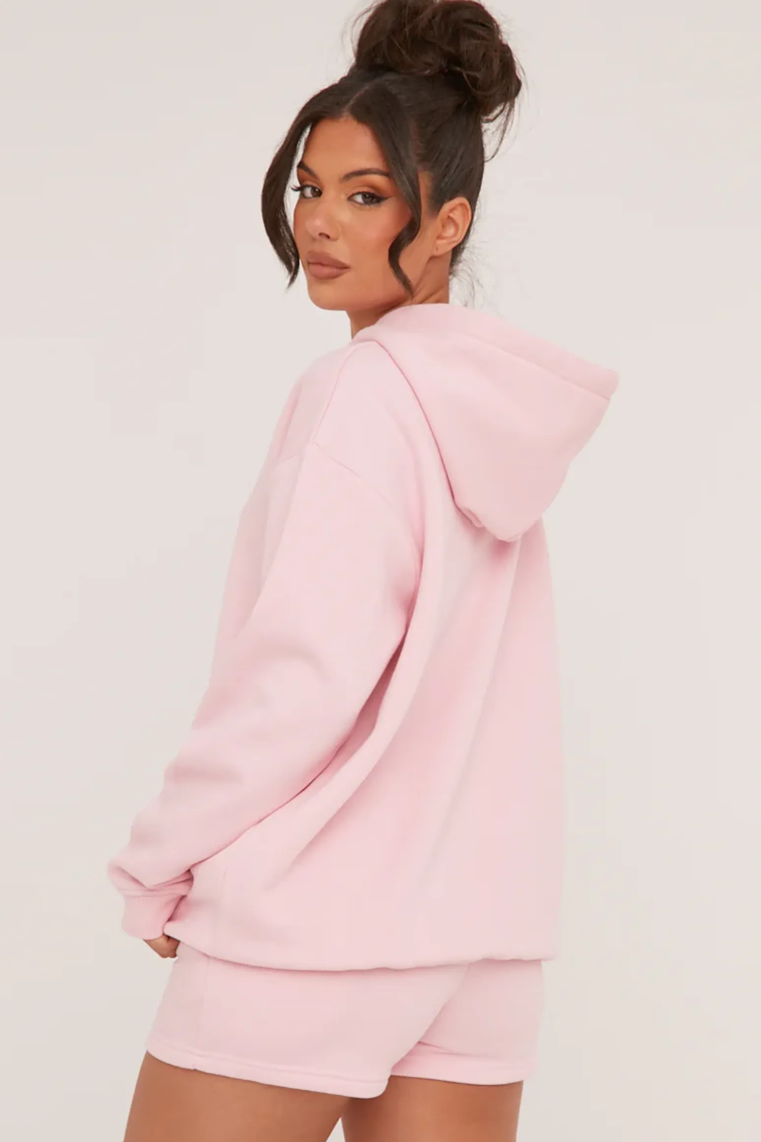 Rebellious Fashion Pink Oversized Hoodie & Shorts Loungewear Co-ord Set - Niva