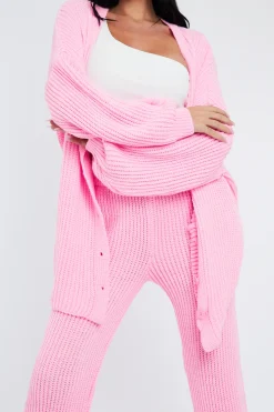Rebellious Fashion Pink Oversized Knit Cardigan & Trouser Set - Marra