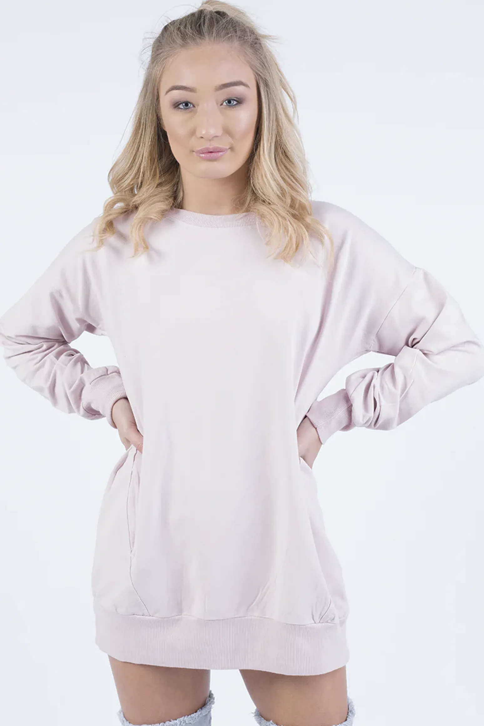 Rebellious Fashion Pink Oversized Ruched Sleeve Jumper Dress - Hayley