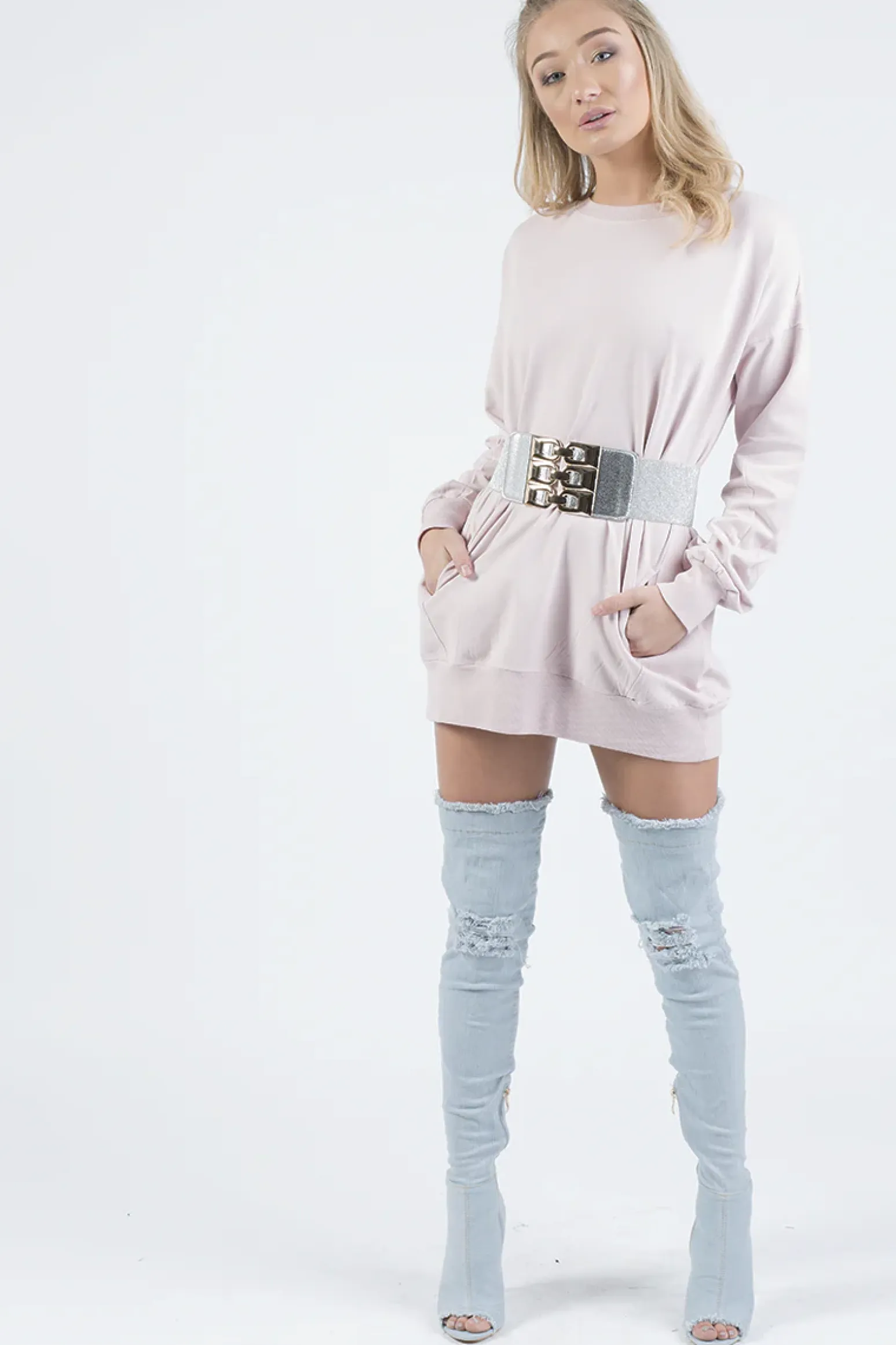 Rebellious Fashion Pink Oversized Ruched Sleeve Jumper Dress - Hayley