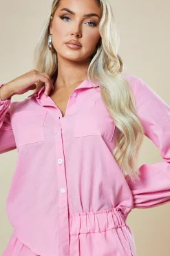 Rebellious Fashion Pink Oversized Shirt & Shorts Co-ord Set - Kalina