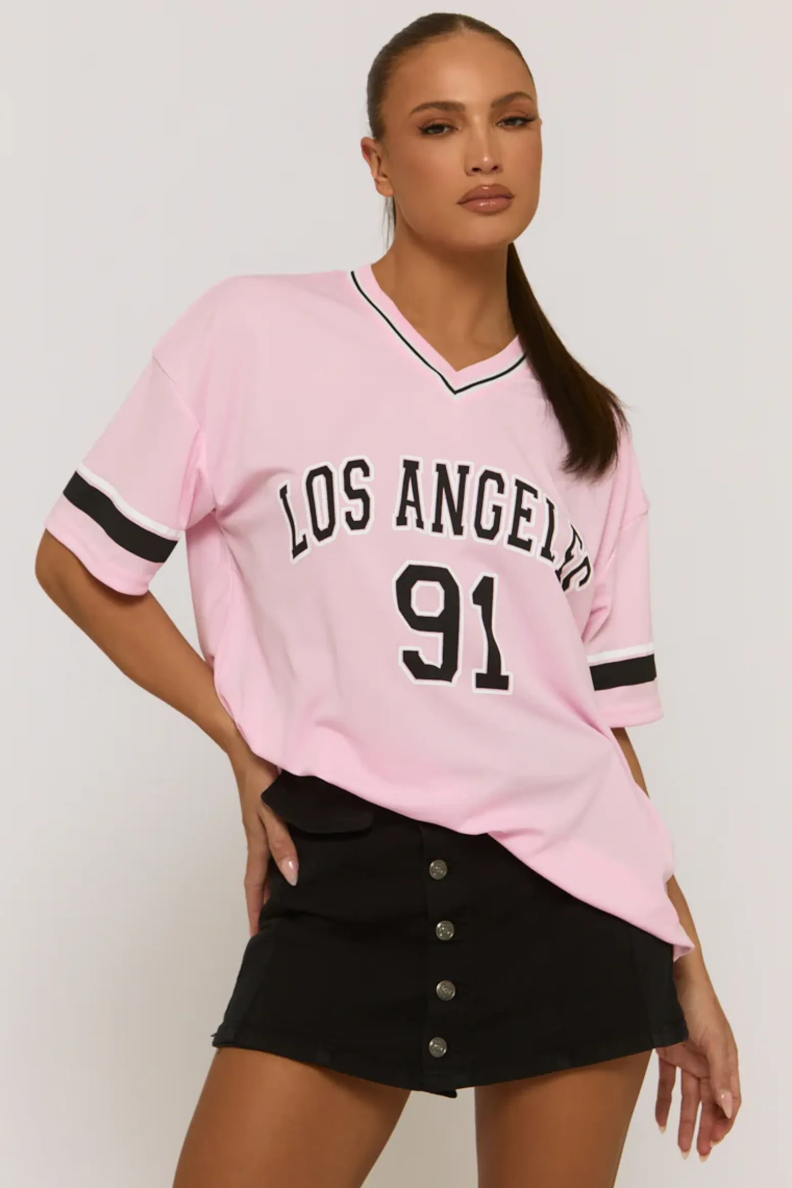 Rebellious Fashion Pink Oversized Varsity Football T-shirt - Austin