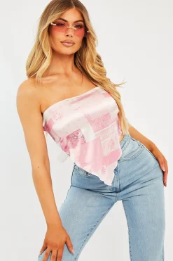 Rebellious Fashion Pink Paisley Printed Bandana Scarf Top - Maesie
