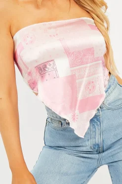 Rebellious Fashion Pink Paisley Printed Bandana Scarf Top - Maesie