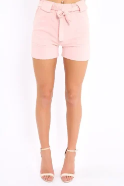 Rebellious Fashion Pink Paperbag Tie Waist Shorts - Billie