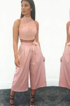 Rebellious Fashion Pink Paper Bag Waist Culottes - Eris