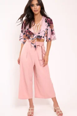 Rebellious Fashion Pink Paper Bag Waist Culottes - Eris