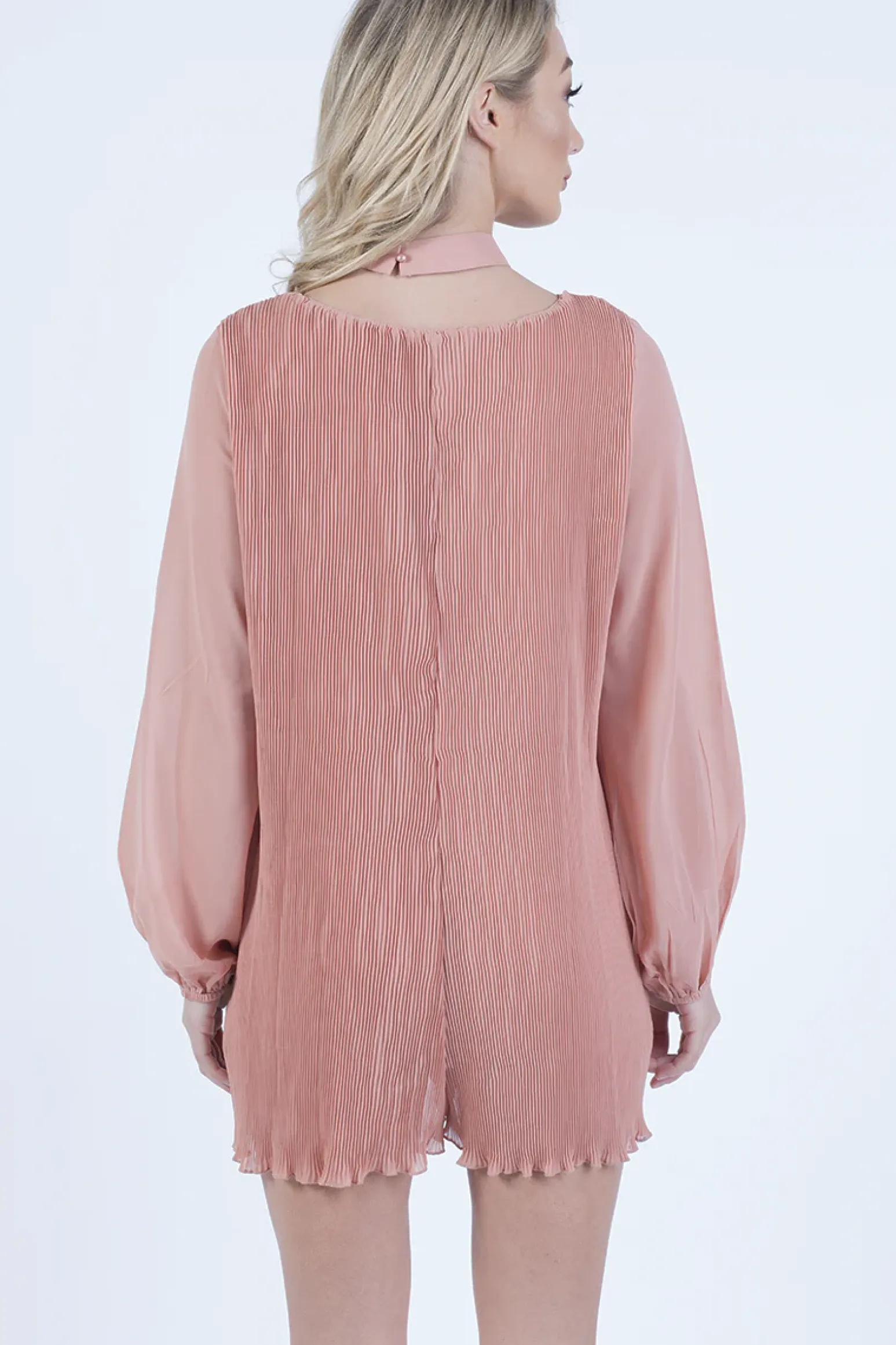 Rebellious Fashion Pink Pleated Choker Playsuit - Mya