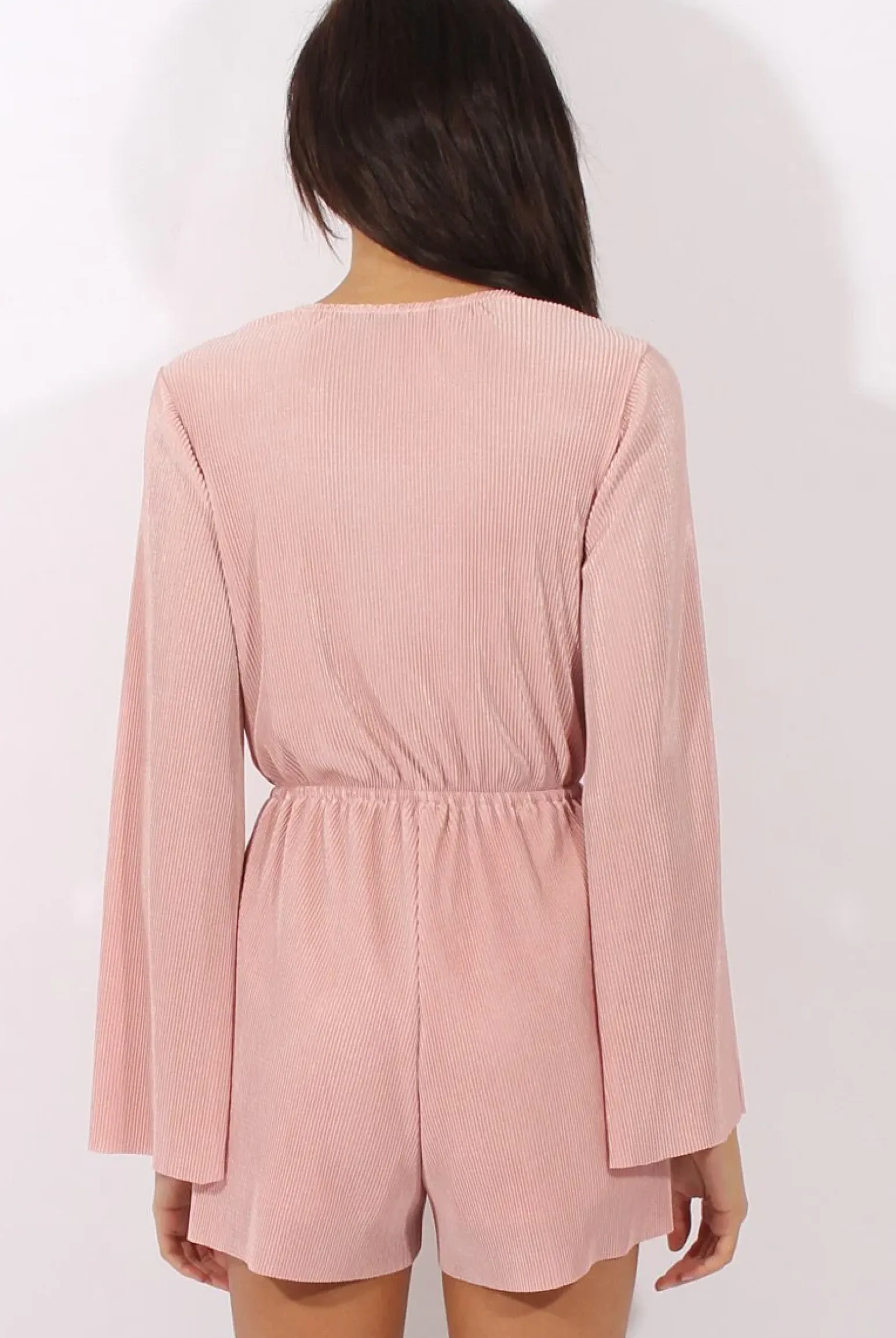 Rebellious Fashion Pink Pleated Flared Sleeve Playsuit - Amity