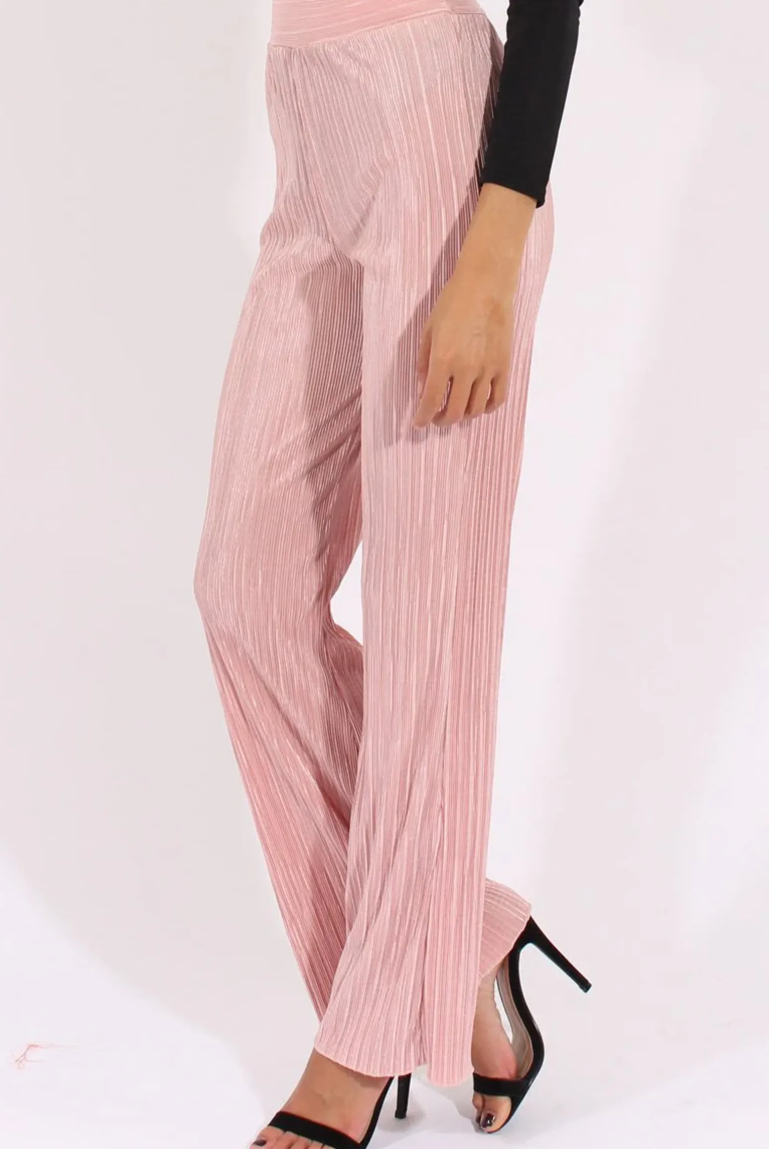 Rebellious Fashion Pink Pleated Long High Waisted Trousers - Jojo