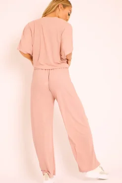 Rebellious Fashion Pink Plisse Wide Leg Trouser and Top Co-ord - Hellen