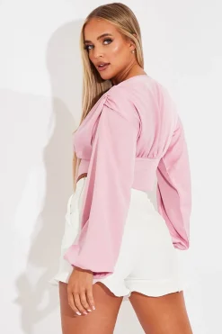 Rebellious Fashion Pink Plunge Button Front Top - Zamina