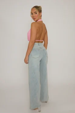 Rebellious Fashion Pink Plunge Halter Neck Top - Micah