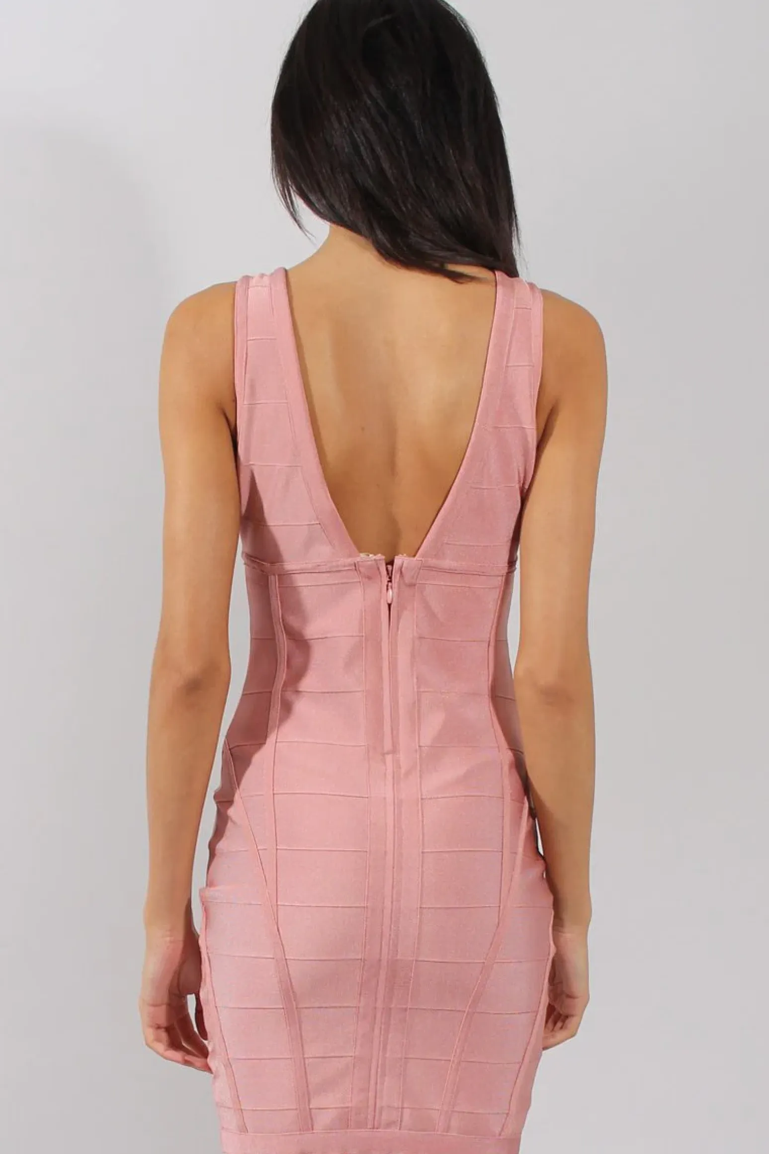 Rebellious Fashion Pink Plunge V Bandage Dress - Kia