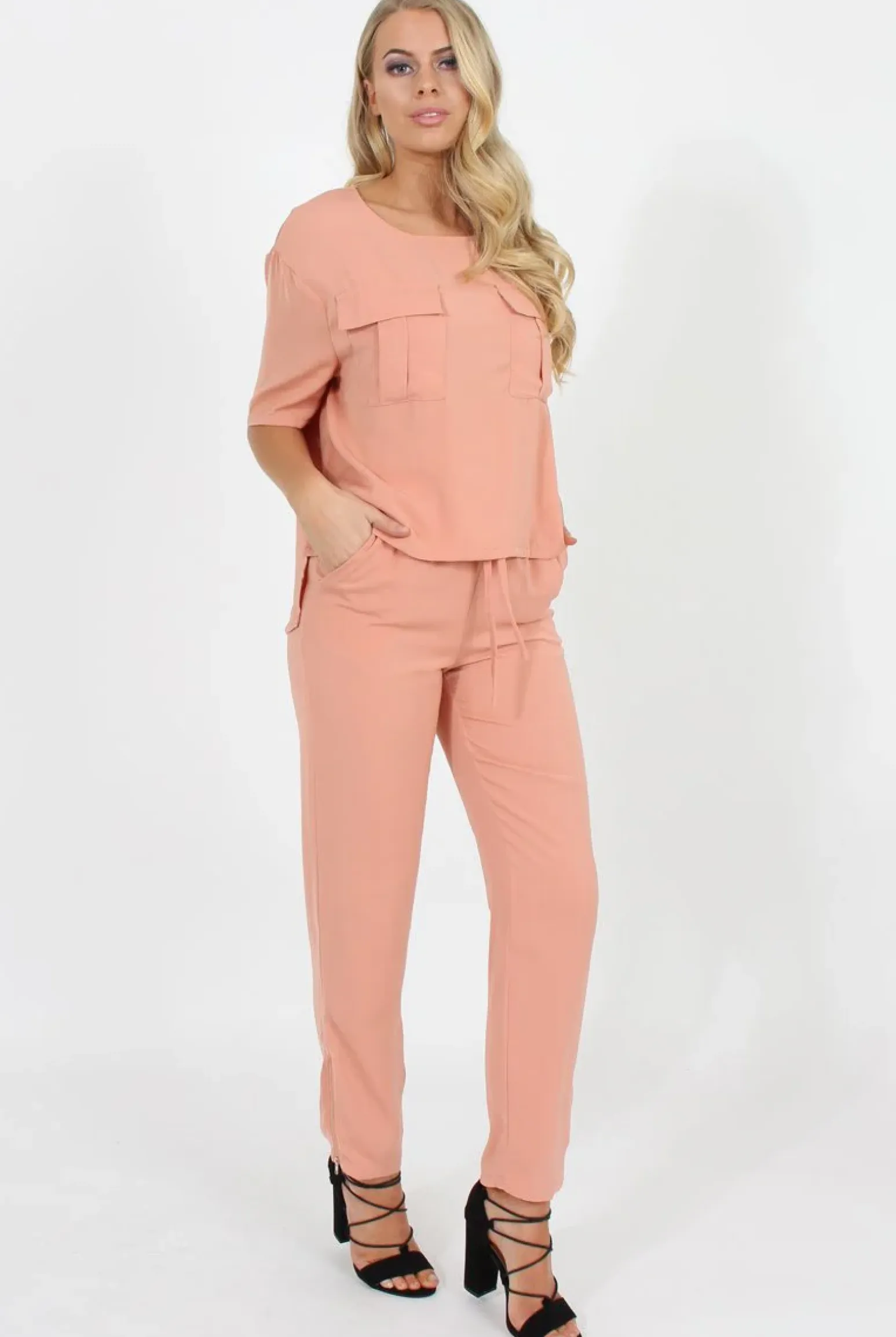 Rebellious Fashion Pink Pocket Front Detail Dipped Hem Trousers - Kem