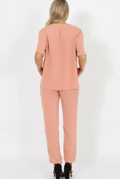 Rebellious Fashion Pink Pocket Front Detail Dipped Hem Trousers - Kem