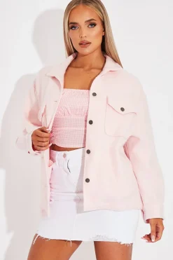 Rebellious Fashion Pink Pocket Oversized Brushed Shacket - Caley