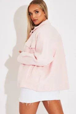 Rebellious Fashion Pink Pocket Oversized Brushed Shacket - Caley