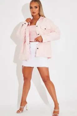 Rebellious Fashion Pink Pocket Oversized Brushed Shacket - Caley