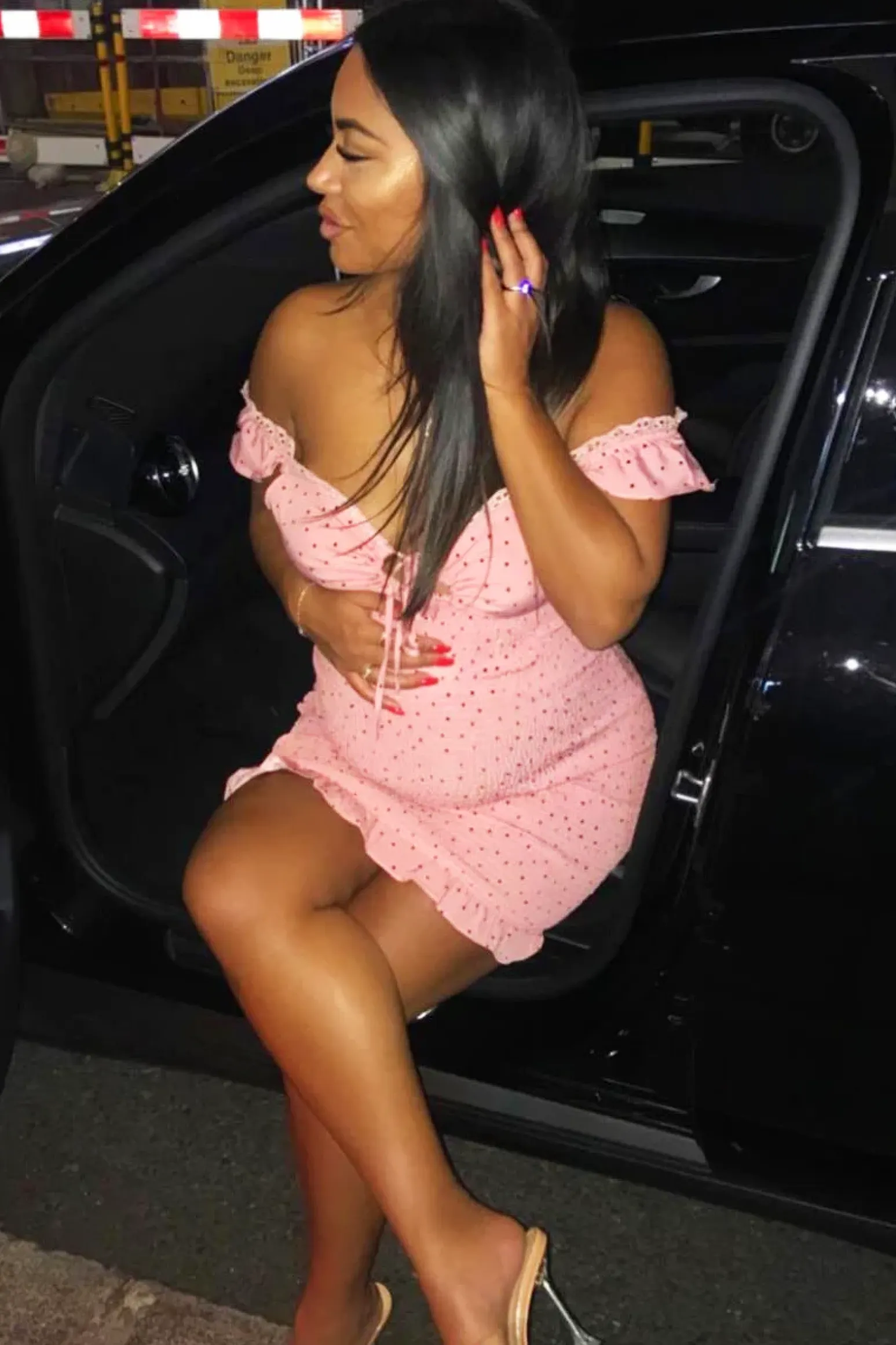 Rebellious Fashion Pink Polka Dot Frill Detail Shirred Dress - Jamaria