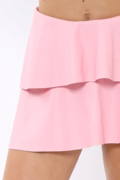 Rebellious Fashion Pink PU Leather Mini Skirt with Frill Detail - Haisley