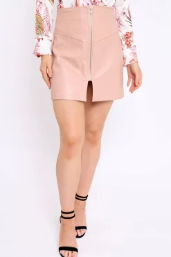 Rebellious Fashion Pink PU Zip Skirt - Ingrid