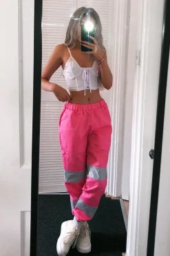 Rebellious Fashion Pink Reflective Belted Trousers - Gennie