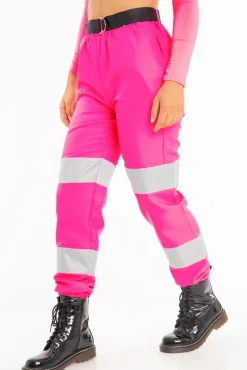Rebellious Fashion Pink Reflective Belted Trousers - Gennie