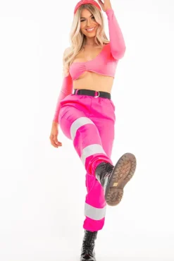 Rebellious Fashion Pink Reflective Belted Trousers - Gennie