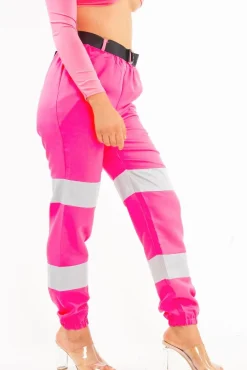 Rebellious Fashion Pink Reflective Belted Trousers - Gennie