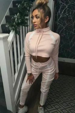 Rebellious Fashion Pink Ribbed Contrast Stripe Loungewear Set - Abiah