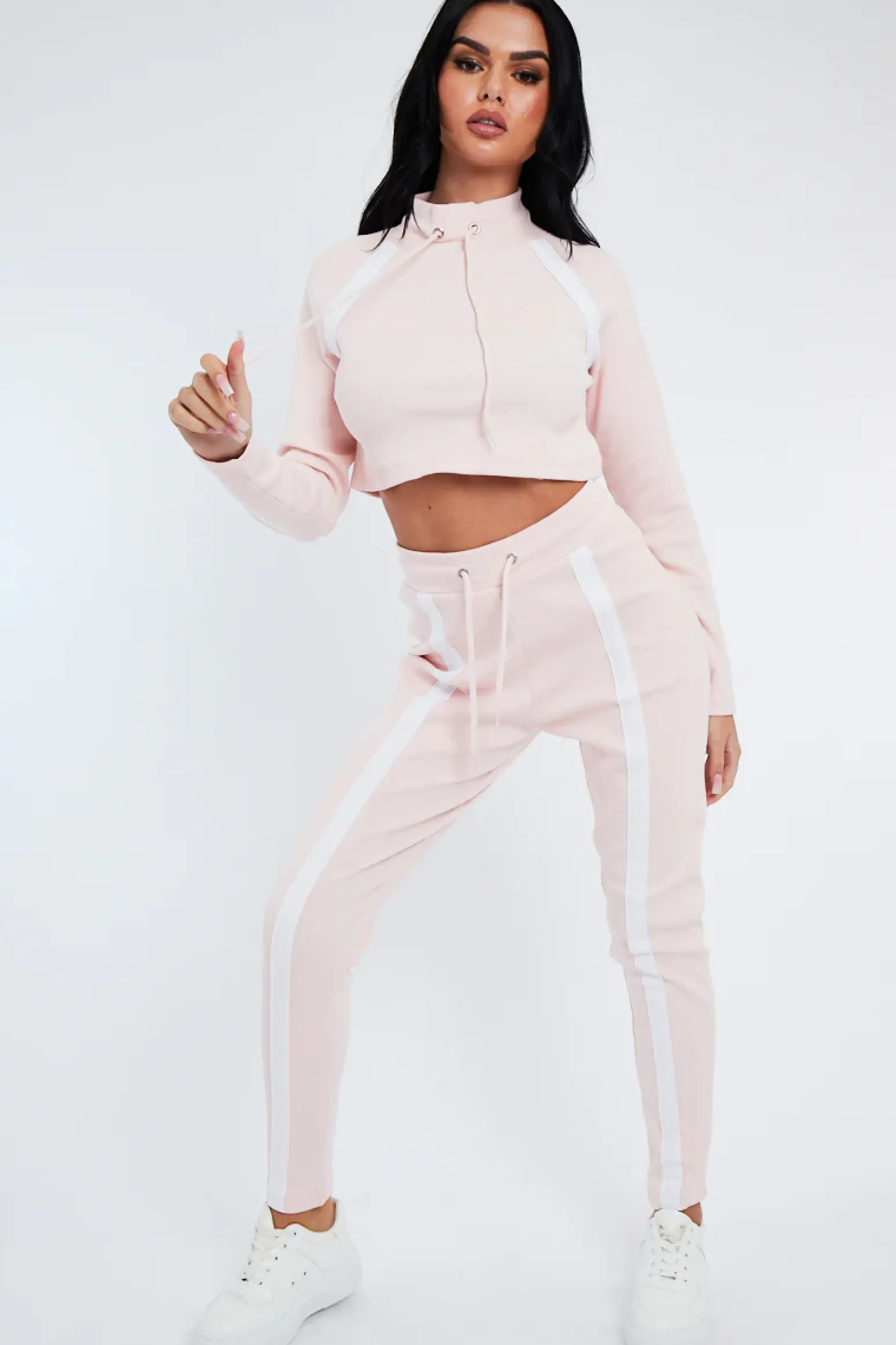 Rebellious Fashion Pink Ribbed Contrast Stripe Loungewear Set - Abiah