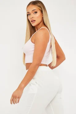 Rebellious Fashion Pink Ribbed Corset Racer Crop Top - Frida