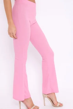Rebellious Fashion Pink Ribbed Kick Flare Trousers - Chlo