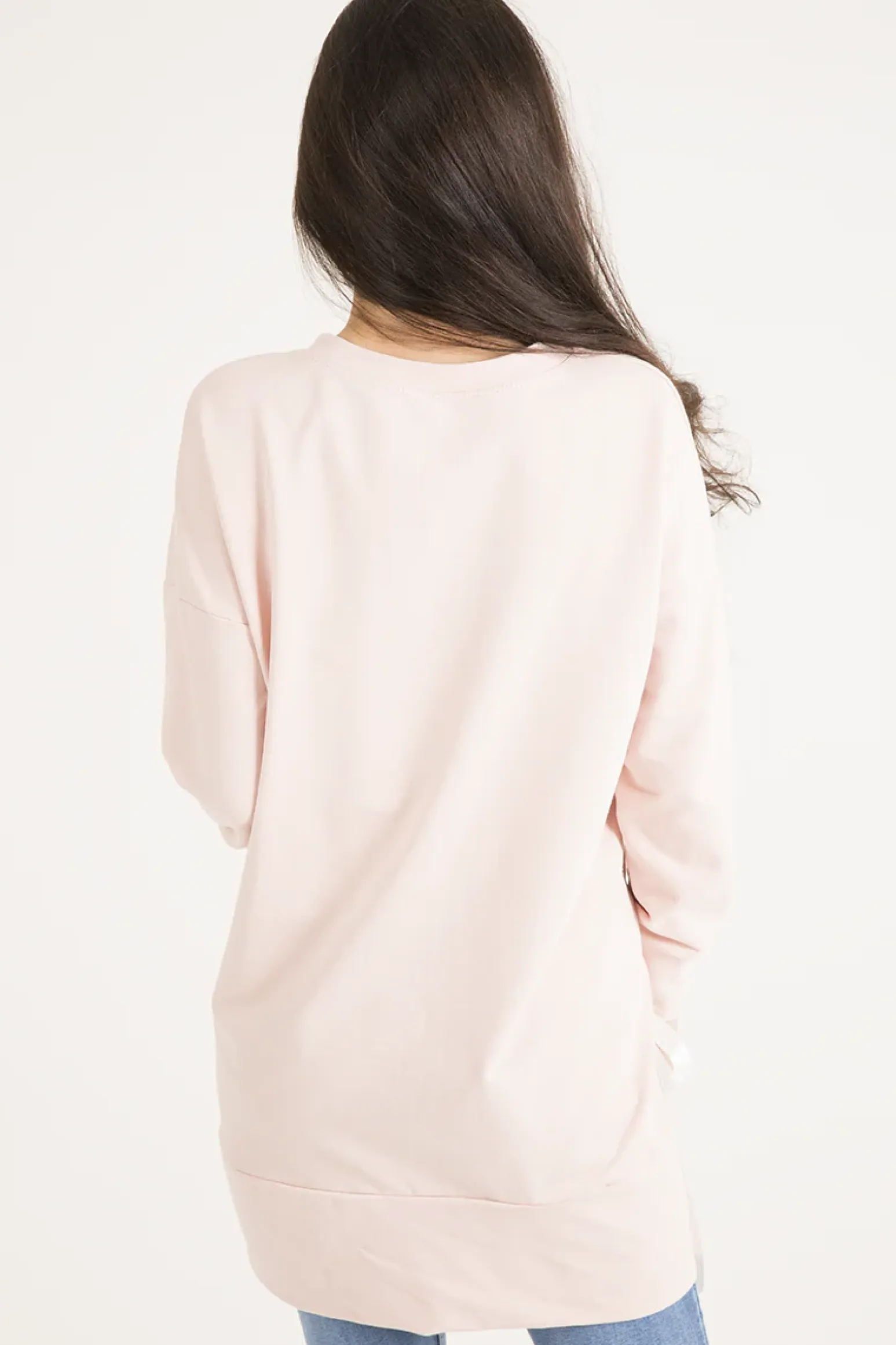 Rebellious Fashion Pink Ribbon Lace Up Dipped Hem Jumper - Wilma