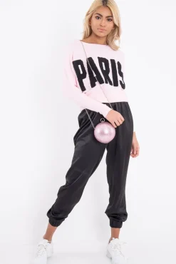 Rebellious Fashion Pink Rib Knit Paris Slogan Jumper - Khylah