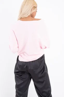 Rebellious Fashion Pink Rib Knit Paris Slogan Jumper - Khylah