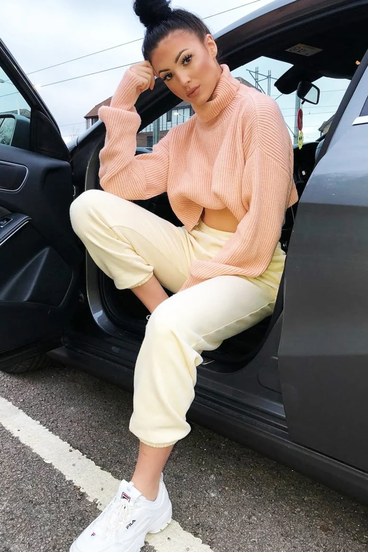 Rebellious Fashion Pink Rib Knit Roll Neck Jumper - Brinna