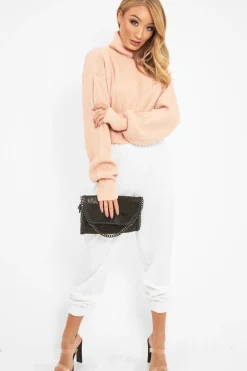 Rebellious Fashion Pink Rib Knit Roll Neck Jumper - Brinna