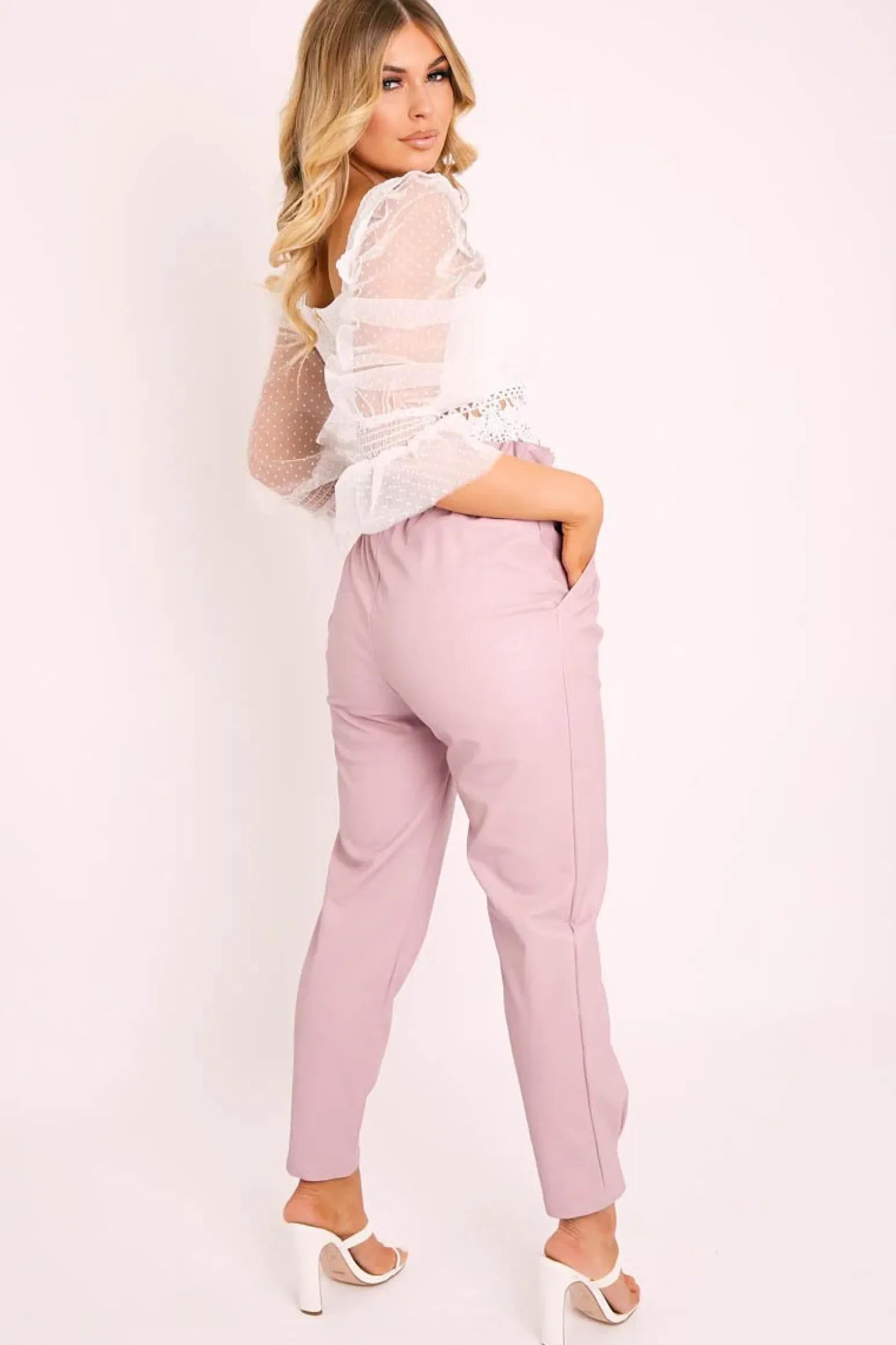 Rebellious Fashion Pink Ring Belt Straight Leg PU Trousers - Jazmine