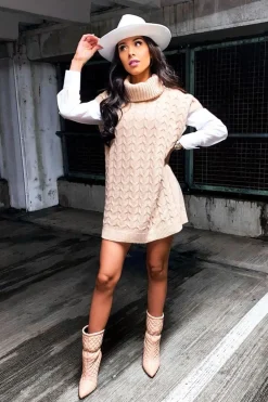 Rebellious Fashion Pink Roll Neck Cable Knit Vest - Emira