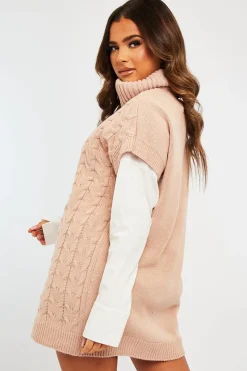 Rebellious Fashion Pink Roll Neck Cable Knit Vest - Emira