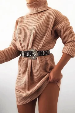 Rebellious Fashion Pink Roll Neck Mini Jumper Dress - Dariyana