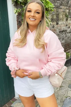 Rebellious Fashion Pink Ruched Sleeve Oversized Hoodie - Dezi