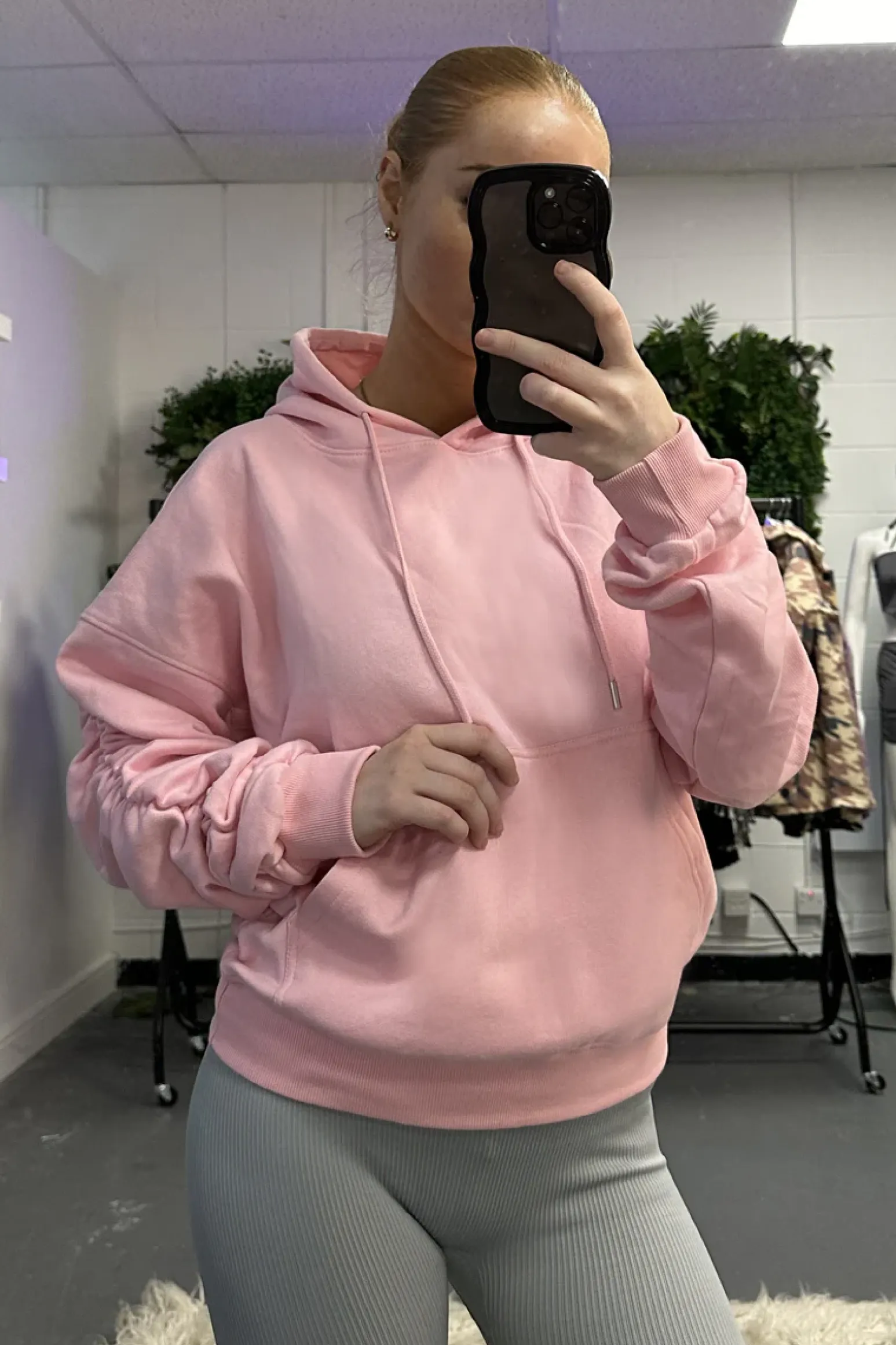 Rebellious Fashion Pink Ruched Sleeve Oversized Hoodie - Lorna