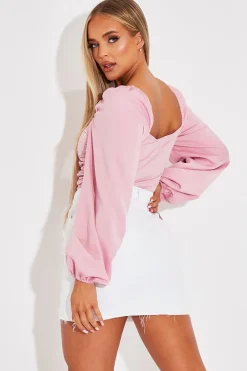 Rebellious Fashion Pink Ruched Square Neckline Crop Top - Hallie