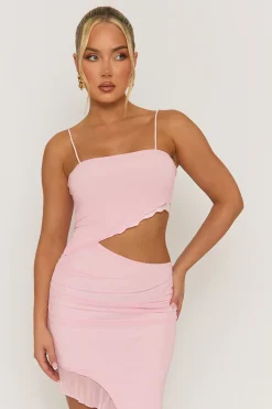 Rebellious Fashion Pink Ruffle Side Split Maxi Dress - Loretta