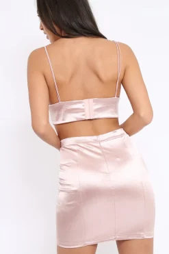 Rebellious Fashion Pink Satin Crop top and Skirt Co-ord - Veronica